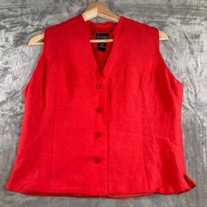In Moda Women Size 14 Red Button Front Vest Top Mandarin Collar